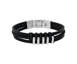 Lederarmband TOM TAILOR "mehrreihig", edelstahlfarben, schwarz, Armbänder, Herren, 21,5cm, Edelstahl Leder, Edelstahl, Leder, Lederarmband (73798440-0) edelstahlfarben, schwarz