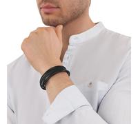Lederarmband TOM TAILOR "Schmuck Geschenk Edelstahl Leder", schwarz, Armbänder, Herren, 21,5cm, Edelstahl Leder, Edelstahl, Leder, Lederarmband (63318165-0) schwarz