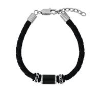 Lederarmband TOM TAILOR, schwarz (edelstahlfarben, schwarz), Armbänder, Herren, 22cm, Edelstahl Kautschuk Leder, Edelstahl, Kautschuk, Leder, Lederarmband (20804013-0) edelstahlfarben, schwarz