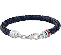 Lederarmband TOMMY HILFIGER "TYSON", schwarz (blau, schwarz, edelstahlfarben, blau, rot, weiß), Armbänder, Herren, 19cm, Edelstahl Leder, Edelstahl, Leder, Lederarmband, mit Emaille (73023819-0) blau,