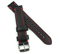 Lederband 18 mm Band Catalonia Fliegeruhren Retro Look Strap Black schwarz rote Naht
