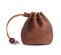 Lederbeutel, Vintage Münzbeutel, Leder Retro Münzbörse Portemonnaie Ledergeldbeutel Geldbörse Kleingeldbörse Schlüssel Etui mit Kordelzug für Männer, Frauen (Braun)