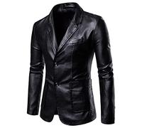 Lederblazerjacke für Herren, PU-Kunstleder-Anzug für Frühling und Herbst, Blazer, normale Passform, Motorradjacke, Knopf, Smart Casual, Biker-Stil, Jacke, Business-Lammfelljacke, Blazer mit Taschen,