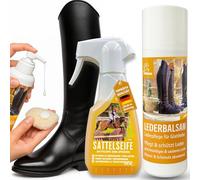 Lederfett farblos + Sattelseife I Sattelfett für Glattleder l Pflegemittel Lederbalsam I Lederreiniger I Sattelpflege Schuhpflege I Lederpflege Sofa Reinigung Auto Pflege Sattel Schuhe 200 + 250ml