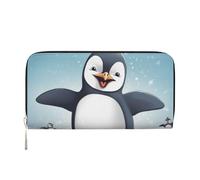 Ledergeldbörse für Damen, lange Geldbörse, Happy Pinguin, Damen-Geldbörse, Clutch mit 8 Kreditkartenfächern, Münzfach, schwarz, Einheitsgröße, lässig, Schwarz , Einheitsgröße, Casual