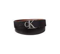 Ledergürtel CALVIN KLEIN "CK BUCKLE TUMBLED 35MM ADJ/REV", Herren, Gr. 125, schwarz, ck cognac, antique silber, Web, Rindsleder, unifarben, Gürtel Ledergürtel, Umkehrbar (32328454-125) schwarz, ck cog