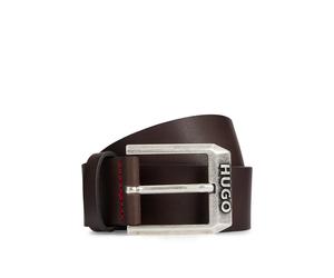 Ledergürtel HUGO "Gelio Sz40", Herren, Gr. 105, braun (schwarz braun 202), Leder, unifarben, Gürtel Ledergürtel, mit Markenlabel von HUGO (33589829-105) schwarz braun 202