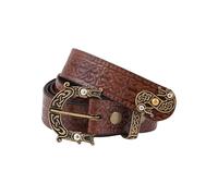 Battle-Merchant LARP Ledergürtel mit Schnalle und Prägung in keltischem Muster, braun