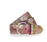Ledergürtel MUSTANG "Amy", Damen, Gr. 105, bunt (multicolour, gold), Rindsleder, geblümt, mehrfarbig, Gürtel Ledergürtel, mit floralem oder Animal-Design, 4 cm breit (48888167-105) multicolour, gold