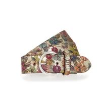 Ledergürtel MUSTANG, Damen, Gr. 100, bunt (gold, multicolor), Rindsleder, geblümt, mehrfarbig, Gürtel Ledergürtel, Florales oder Animal-Design, 4 cm breit (43680762-100) gold, multicolor