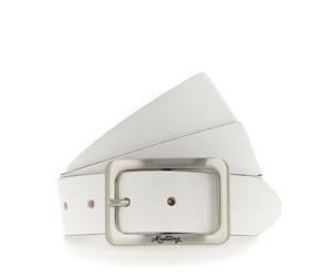 Ledergürtel MUSTANG "Rachel", Damen, Gr. 90, weiß, Rindsleder, unifarben, vintage, Basic, Gürtel Ledergürtel, Eckige, mattfarbene Schließe, 3,5 cm (49821723-90) weiß