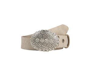 Ledergürtel RETTUNGSRING GÜRTEL "»Gump Ash«, mit austauschbarer Schließe »Oval Nieten Mit Strass«", Damen, Gr. 120, beige (hellgrau), Rindsleder, Gürtel Ledergürtel (35675624-120) hellgrau