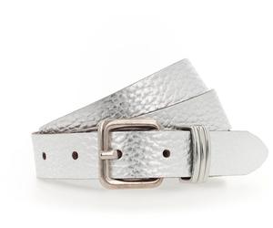 Ledergürtel TAMARIS "Cara Silver", Damen, Gr. 95, silber (silberfarben), Rindsleder, glänzend, festlich, Gürtel Ledergürtel, mit Metallic-Finish (99551161-95) silberfarben