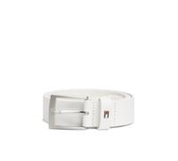 Ledergürtel TOMMY HILFIGER "ADAN 3.5 cm breit EXT", Damen, Gr. 130, th optic weiß, Rindsleder, Gürtel Ledergürtel, Metalllogopatch, Einfachdornschnalle (10606665-130) th optic weiß
