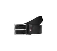Ledergürtel TOMMY HILFIGER "DENTON 3,5 cm breit", Herren, Gr. 100, schwarz, Leder, gepflegt, unifarben, Basic, Gürtel Ledergürtel, Robuster Ledergürtel mit Flag-Label, silberne Schnalle, verstellbar,
