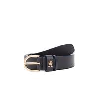 Ledergürtel TOMMY HILFIGER "ESSENTIAL EFFORTLESS 2.5 cm breit GOLD", Damen, Gr. 11,5, blau (space blau), Rindsleder, unifarben, Gürtel Ledergürtel, Logoemblem, weiche Haptik, ovale Einfachdornschließe
