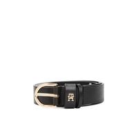 Ledergürtel TOMMY HILFIGER "ESSENTIAL EFFORTLESS 2.5 cm breit GOLD", Damen, Gr. 80, schwarz, Rindsleder, unifarben, Gürtel Ledergürtel, Logoemblem, weiche Haptik, ovale Einfachdornschließe (52261868-8