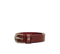 Ledergürtel TOMMY HILFIGER "ESSENTIAL EFFORTLESS 2.5 cm breit GOLD", Damen, Gr. 85, oxblood, Rindsleder, Gürtel Ledergürtel, Logoemblem, weiche Haptik, ovale Einfachdornschließe (96177633-85) oxblood