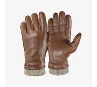 Lederhandschuhe PEARLWOOD "JACKSON", Damen, Gr. 9.5, cognac, Schafsleder, unifarben, Handschuhe Lederhandschuhe, Strickbündchen, dekorative Ziernähte, weiches Fleecefutter (14641946-9,5)