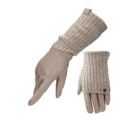 Lederhandschuhe PEARLWOOD "ROMY", Damen, Gr. 7.5, beige (taupe), Feinripp, Materialmix, unifarben, Handschuhe Lederhandschuhe, Fleecefutter, als Lang-oder Kurzhandschuh zu tragen, Strickbündchen (9574