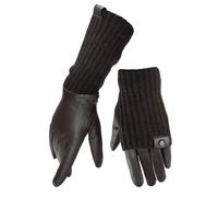 Lederhandschuhe PEARLWOOD "ROMY", Damen, Gr. 8, braun (schwarzbraun), Feinripp, Materialmix, unifarben, Handschuhe, Fleecefutter, als Lang-oder Kurzhandschuh zu tragen, Strickbündchen (54902901-8) sch