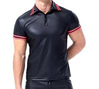 Lederhemd Herren Kunstleder T-Shirt Sexy Muskelshirt Lack-Optik Wetlook T-Shirt Freizeithemd Männer Slim Fit Latex Glänzend Tops Sexy Revers Button Down Oberteil Performance Kostüm