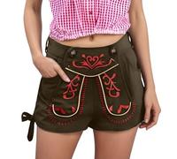 Lederhose Damen Kurz Festival, Oktoberfest Damen Outfit Hose Trachtenhose Damen Große Größen Shorts Sommer Lederhosen Weit Moderne Bayrische Trachtenlederhose Damen Kurz mit Reißverschluss