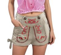 Lederhose Damen Kurz Festival, Oktoberfest Damen Outfit Hose, Trachtenhose Große Größen Shorts Sommer Lederhosen Trachten Retro mit Reißverschluss Trachtenlederhose für Party, Disco