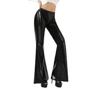 Lederhose Damen Schwarz Glänzende Schlaghose 70er Hippie Party Stretch Retro Tanzhose Disco Latein Hose Wetlook Leggings Metallic Glänzend Leder Partyhose Karneval Festlich Abendmode Gelb Silber 3xl