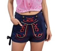Lederhose Damen Tracht Kurz, Oktoberfest Damen Outfit Hose, Latzhose Kurze Trachtenhose Sexy Shorts Sommer Lederhosen Trachten Retro mit Reißverschluss Trachtenlederhose für Party, Disco