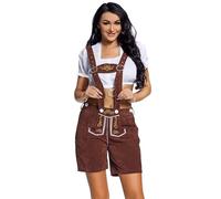Lederhose Damen Tracht Kurz, Oktoberfest Damen Outfit Hose mit Hosenträger Trachtenhose Damen Große Größen Shorts Sommer Lederhosen Weit Moderne Leder Shorts Damen Sexy mit Bindeseil
