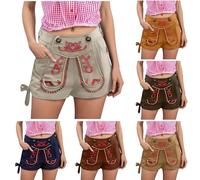 Lederhose Damen Tracht, Trachtenhose Damen Kurz Trachten Shorts mit Taschen für Oktoberfest Karneval Besondere Anlässe Trachtenlederhose Kurze Hosen Moderne Bayrische Bierfest Hotpants
