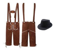 Lederhose Herren Kniebund Mit Trachten Hosenträger Trachtenlederhosen Männer Hosenträger 3/4 Lang Schwarz Lederhosen Träger Kniebundlederhose Tracht Für Bavarian Oktoberfest Outfit Festlich S XXXL