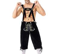 Lederhose Herren Tracht Echtes Premium Veloursleder Kurze Elegante Leder Latzhose Trachtenhosen Original Oktoberfest Kunstlederhose Bayerische Motorrad Lederhosen Set Kurz Lederjeans Schwarz L