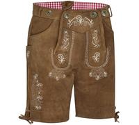 Lederhose Herren Tracht Kurz Trachtenhose Trachtenlederhosen Lederhose Oktoberfest Mann Braun bayrische Trachten Hose Trachtenmode Hosenträger mit Kunst-Wildleder 52