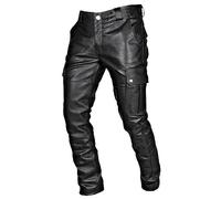 Lederhose Herren Tracht Lang Lederhose Lederjeans Bikerjeans Büffelleder Seitlich Geschnürt Schwarz Hose Biker Bikerjeans Männer Lange Lederjeans Hosen Western Style Wanderhose