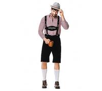 Lederhose Herren Tracht Set- Oktoberfest Herren Outfit 3 Teilig Inkl. Trachtenhemd Langarm- Trachtenhose Kurz mit Träger und Trachtenhut mit Feder. Trachtenset Komplett Trachtenlederhosen für Bierfest
