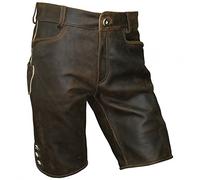 Lederhose kurz braun speckig Antik-Patina Trachten Leder Hose Trachtenlederhose Reißverschluß Zipp Hornknöpfe weiches Wildbockleder Herren (auch Damen) Freizeit und Wandern, Größe:74