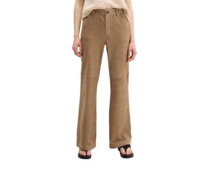 Lederhose MARC O'POLO "aus weichem Ziegen-Veloursleder", Damen, Gr. 38, Normalgrößen, earthy taupe, Obermaterial: 100% Leder (Ziege); Futter: 100% Polyester, unifarben, weit lang, Hosen, Topseller (93