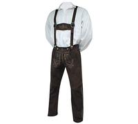 Lederhose mit Träger Trachtenhose Trachtenlederhose lang braun Trachten Leder Hose hochwertiges Wildbockleder Bestickt Sattelnaht Tellernaht Patina Stickerei, Größe:56