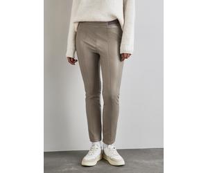 Lederhose STREET ONE, Damen, Gr. 40, Länge 28, beige (driftwood beige), Stoff, 94% Polyester, 6% Elasthan, unifarben, skinny fit lang, Hosen, High Waist (55660761-40) driftwood beige