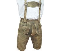 Lederhose Trachtenlederhose Hirsch hell Hirschleder Hirschlederhose Kurze Trachtenhose sämisch gegerbt hochwertiges Leder naturgegerbt beige Stickerei Hose Träger echte Hornknöpfe, Größe:54
