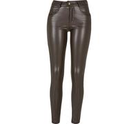 Lederhose URBAN CLASSICS "Urban Classics Damen Ladies Mid Waist Synthetic Leather Pants", Damen, Gr. 27, Normalgrößen, braun, 97% Polyester, 3% Elasthan, unifarben, slim fit, Hosen (91110445-27) braun