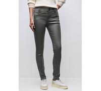 Lederimitathose STREET ONE, Damen, Gr. 42, Länge 30, grau (balsam grün), Stoff, 79% Viskose, 18% Nylon, 3% Elasthan, unifarben, comfort fit normal, Hosen, mit Coating (92981606-42) balsam grün