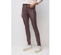 Lederimitathose STREET ONE, Damen, Gr. 42, Länge 32, velvet berry, Stoff, 79% Viskose, 18% Nylon, 3% Elasthan, unifarben, slim fit lang, Hosen, Middle Waist (15720258-42) velvet berry