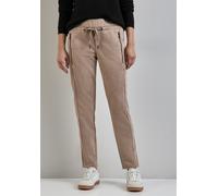 Lederimitathose STREET ONE, Damen, Gr. 46, Länge 30, beige (driftwood beige), Stoff, 90% Polyester, 10% Elasthan, unifarben, loose fit lang, Hosen, im Joggstyle (39371010-46) driftwood beige