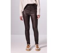 Lederimitathose STREET ONE STUDIO, Damen, Gr. 36, Länge 30, teak tint rot, Stoff, 76% Viskose, 21% Nylon, 3% Elasthan, unifarben, slim fit lang, Hosen, High Waist (30890003-36) teak tint rot