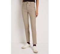 Lederimitathose STREET ONE STUDIO, Damen, Gr. 38, Länge 30, beige (schwarz morn beige), Stoff, 76% Viskose, 21% Nylon, 3% Elasthan, unifarben mit Farbeinsatz, slim fit normal, Hosen, Middle Waist (955