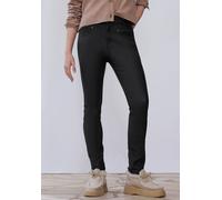 Lederimitathose STREET ONE STUDIO, Damen, Gr. 42, Länge 30, schwarz, Stoff, 76% Viskose, 21% Nylon, 3% Elasthan, unifarben mit Farbeinsatz, slim fit normal, Hosen, Middle Waist (74379219-42) schwarz