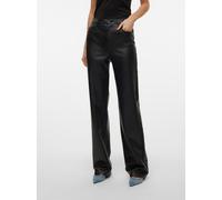 Lederimitathose VERO MODA "VMTESSA HR WIDE PL PANTS NOOS", Damen, Gr. 28, Länge 30, schwarz, Web, Obermaterial: 96% Polyester, 4% Elasthan, unifarben, oversize normal, Hosen (52680168-28) schwarz